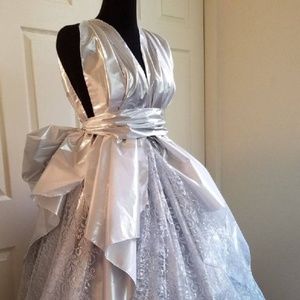 TAJI Silver Lame' & Lace Wedding Ballgown Set